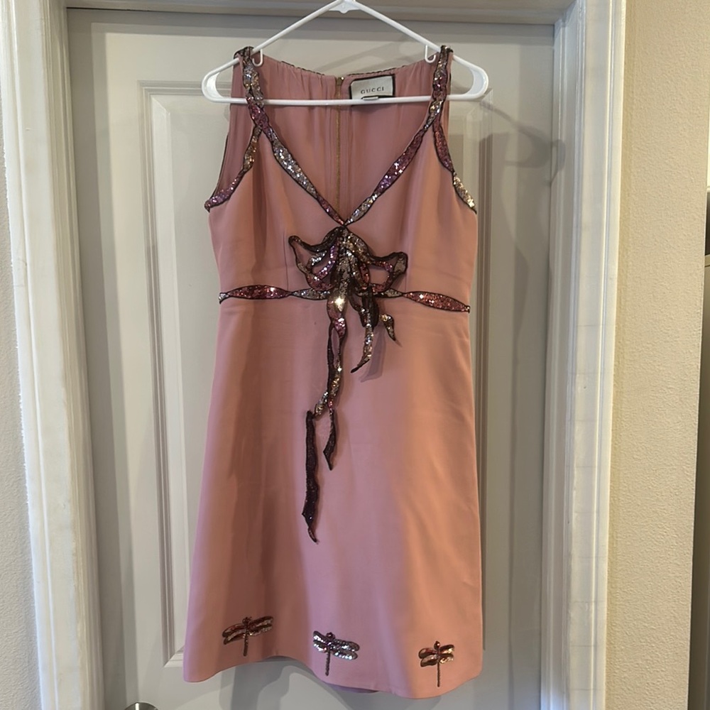 Gucci Pink Sheath Mini Dress Spaghetti Strap Cocktail